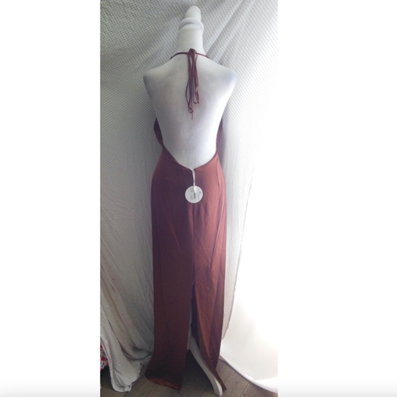 NWT STAUD Clove BROWN Janet HALTER Open Back SATIN Slip MAXI DRESS 12 - Picture 8 of 15